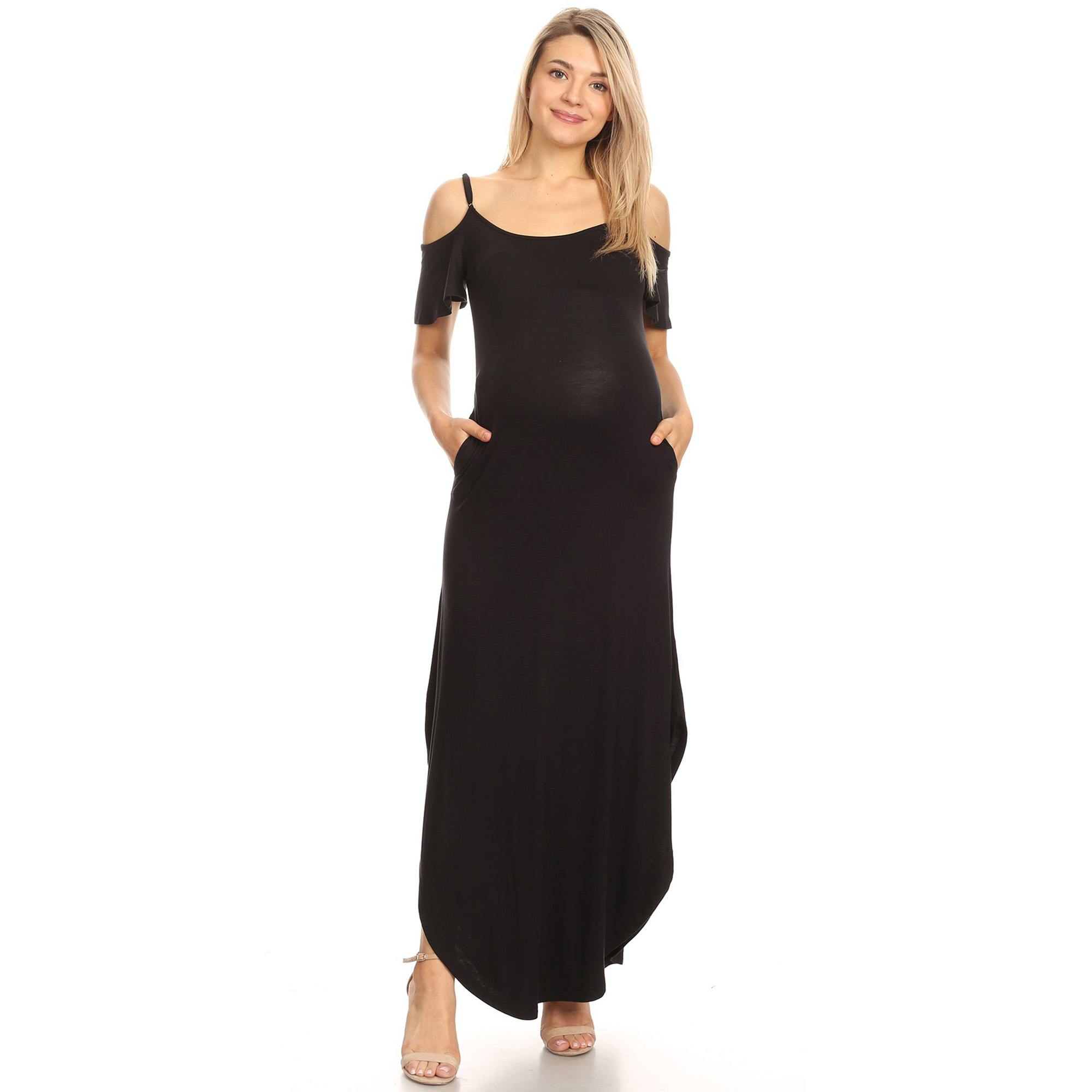 White Mark Women's Maternity Cold Shoulder Maxi Dress - Charcoal, 3X
