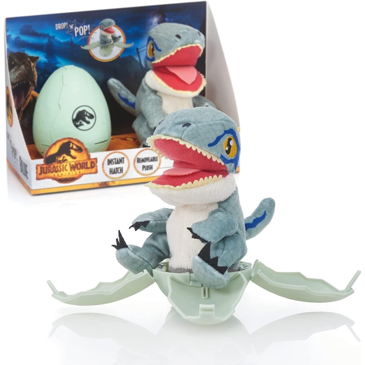 Jurassic World Drop 'n Pop Blue Velociraptor Dinosaur Egg Pop-Up Plush Toy WOW! Stuff