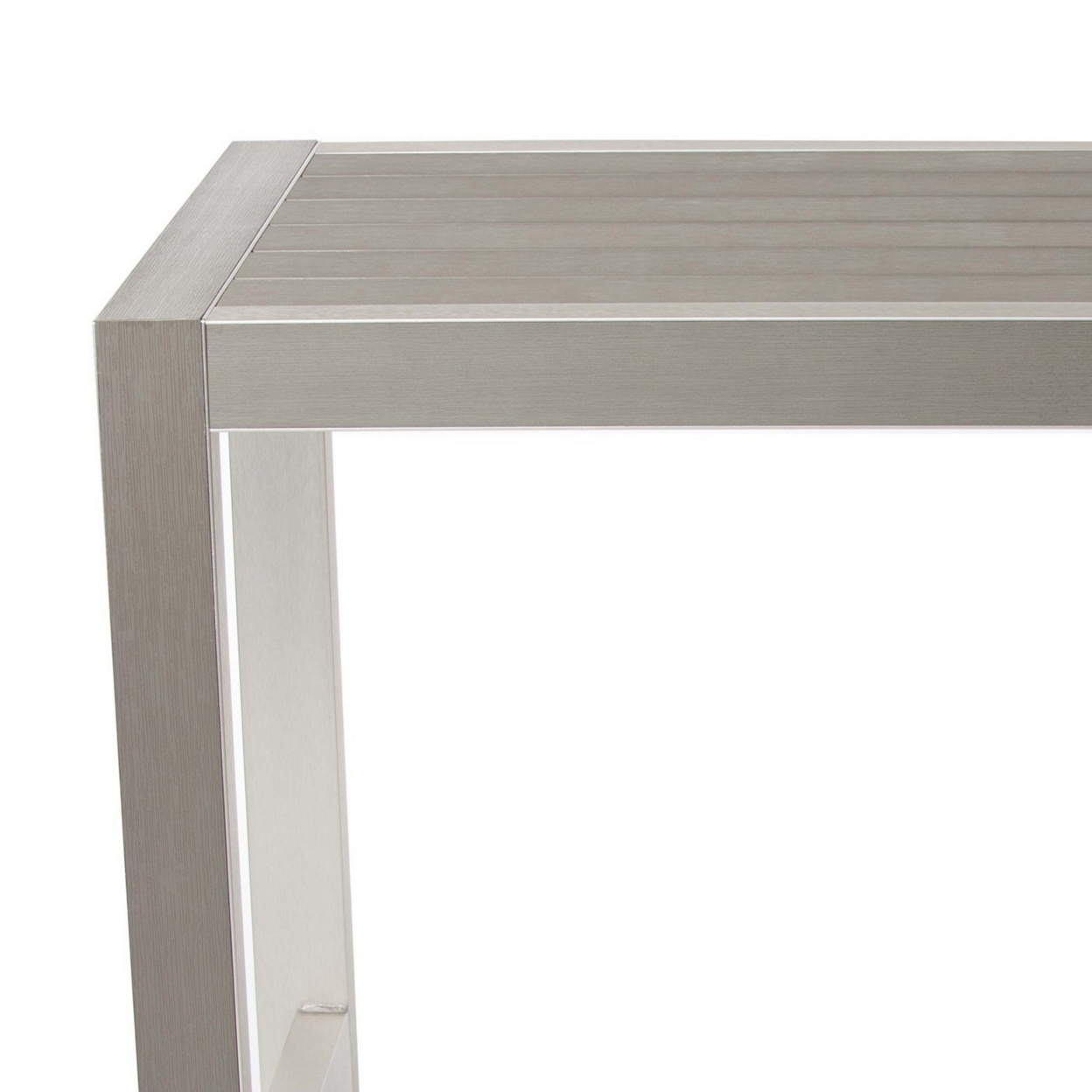 Kylo 59 Inch Outdoor Bar Table, Gray Aluminum Frame, Plank Surface, Large- Saltoro Sherpi