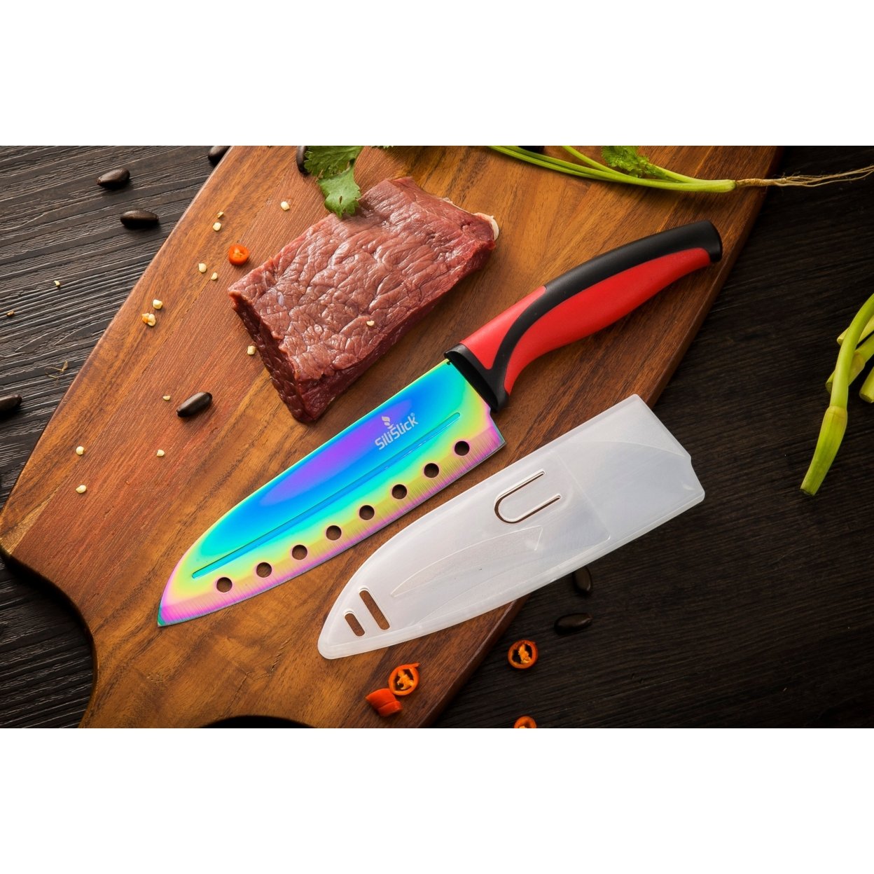 Silislick Stainless Steel Knife Set - Titanium Coated Utility Knife, Santoku,