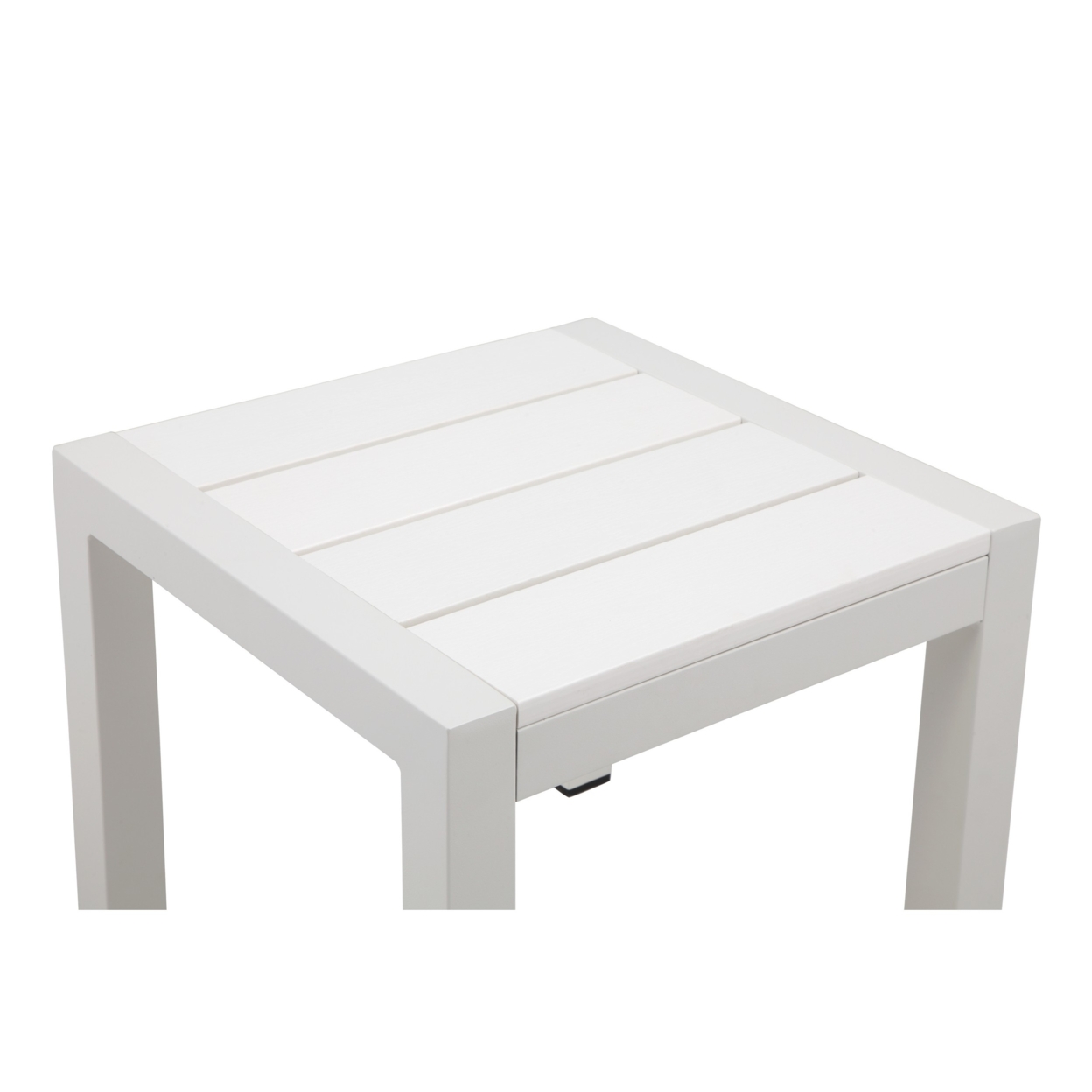 Josh 18 Inch Side End Table, Polyresin Planks, Crisp White Aluminum Frame- Saltoro Sherpi