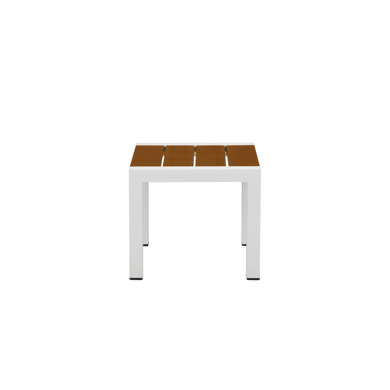 Josh 18 Inch Side End Table, Rich Brown Polyresin Planks, Aluminum Frame- Saltoro Sherpi