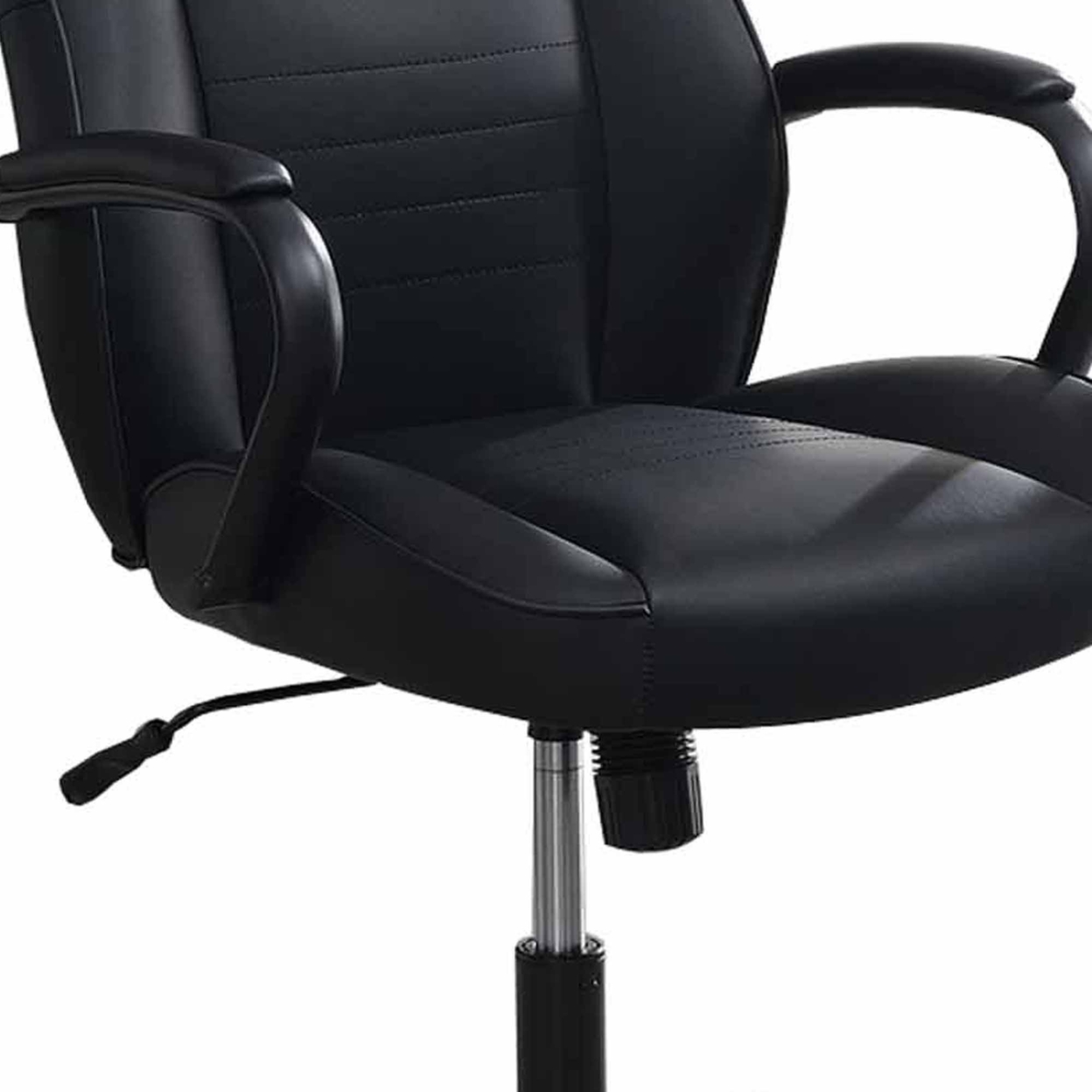 Rue 27 Inch Ergonomic Office Chair, Vegan Faux Leather Swivel Seat, Black- Saltoro Sherpi