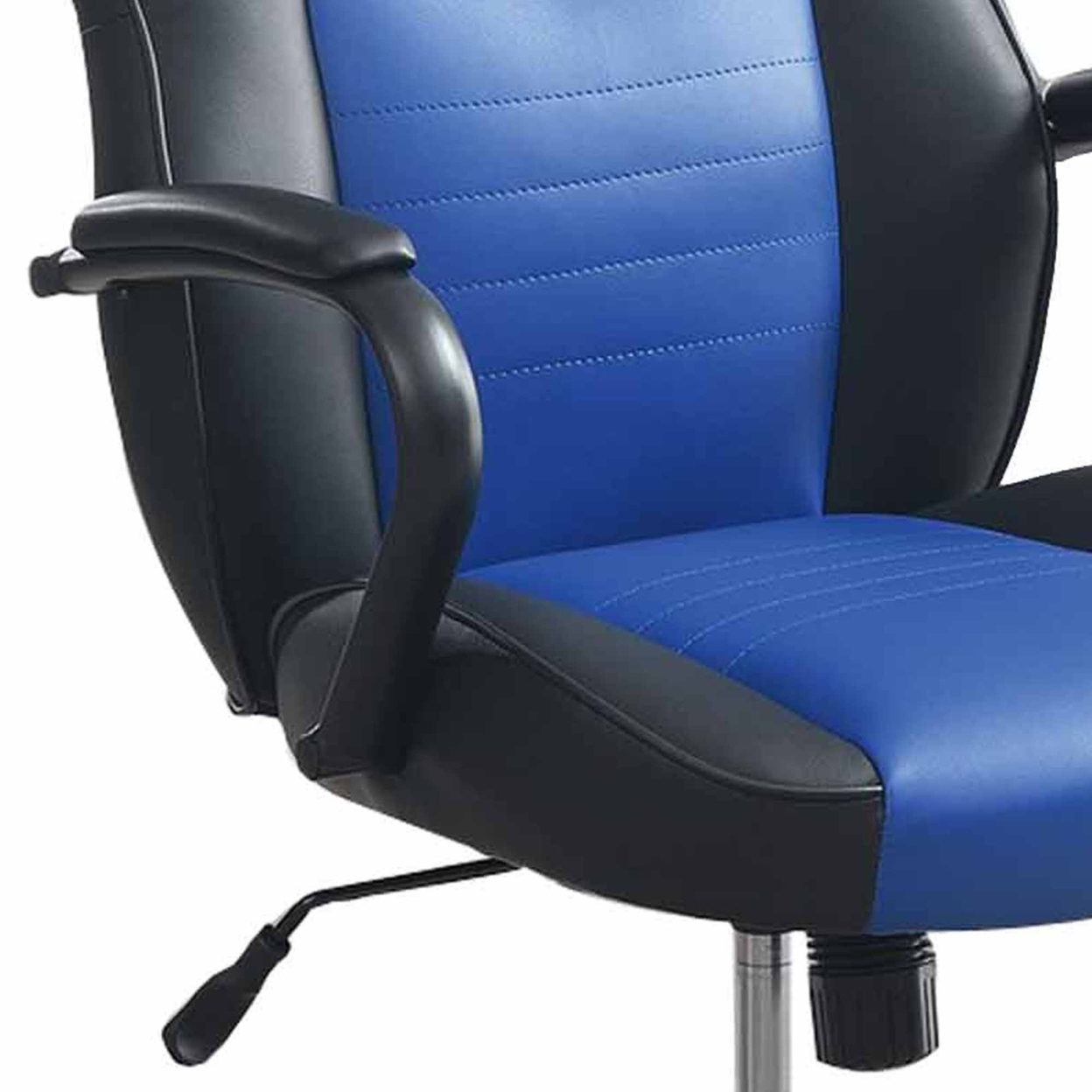 Rue 27 Inch Ergonomic Office Chair, Faux Leather Swivel Seat, Black, Blue- Saltoro Sherpi