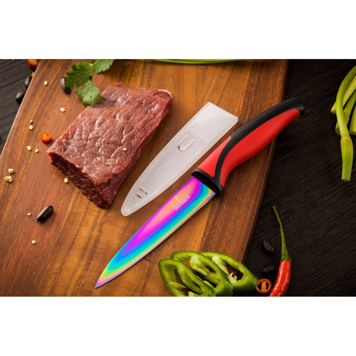 Silislick Stainless Steel Knife Set - Titanium Coated Utility Knife, Santoku,