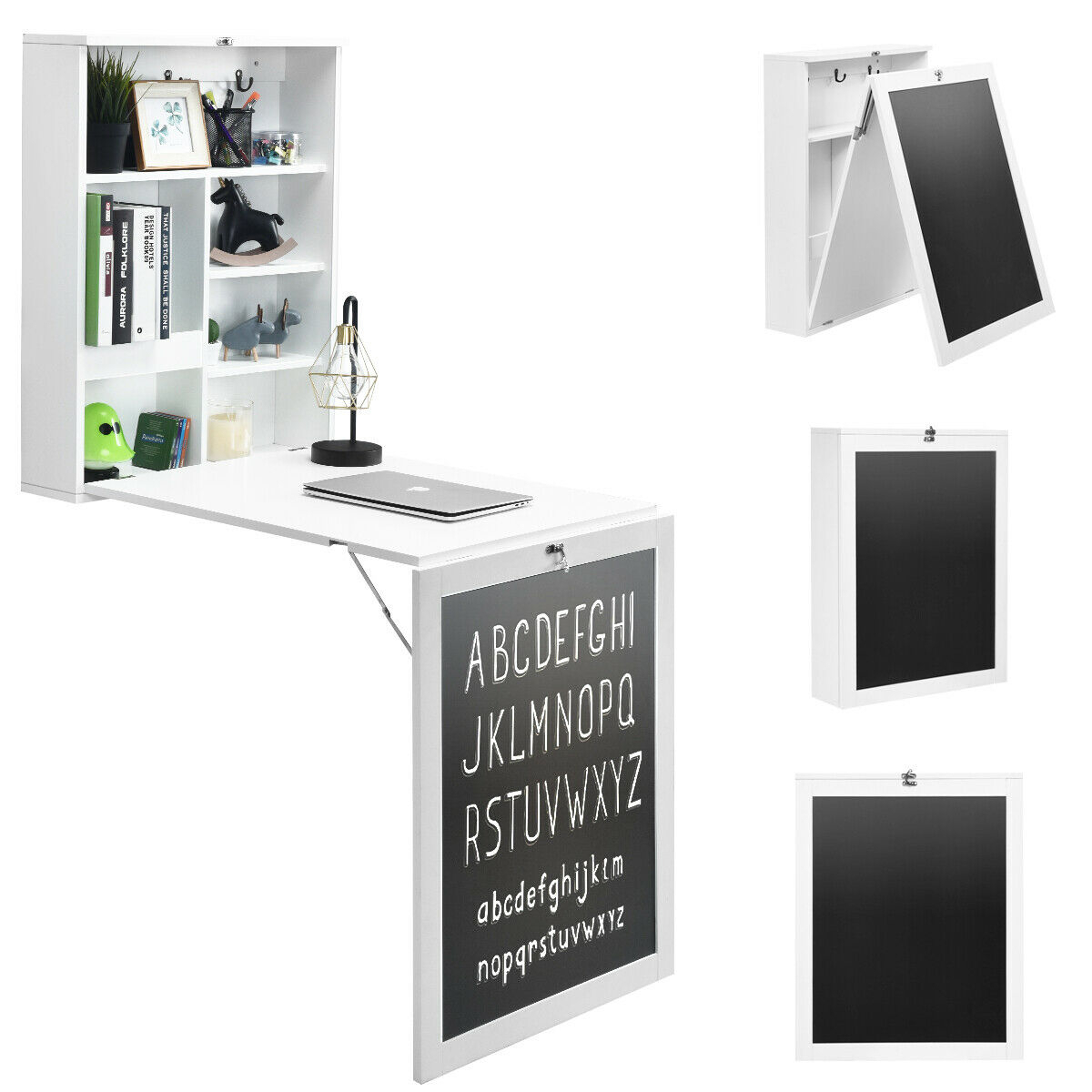 White/Black/Brown Wall Mounted Table Fold Out Desk With A Blackboard/Chalkboard - White