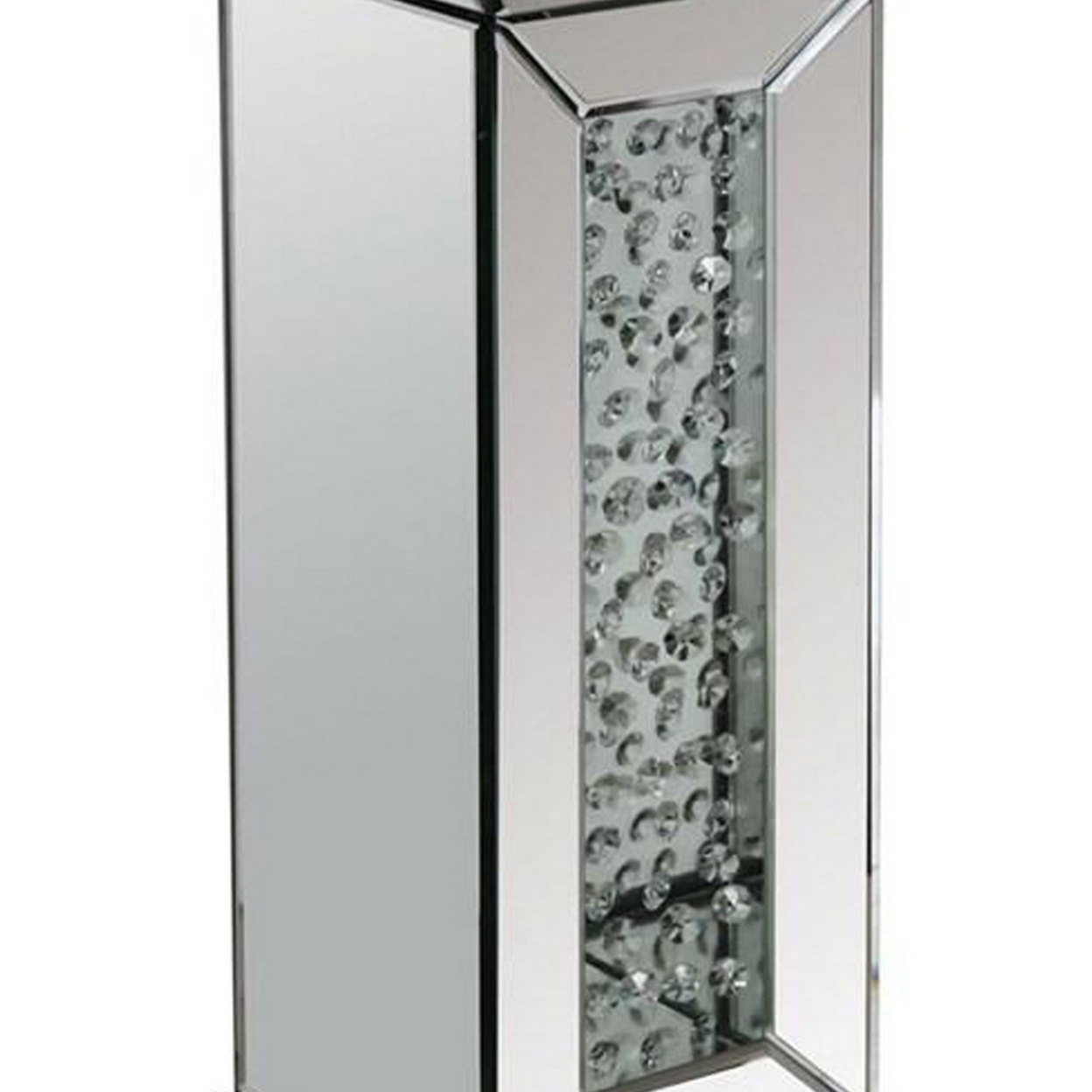24 Inch Modern End Table, Square Mirror Top, Faux Crystals Inlay, Silver- Saltoro Sherpi