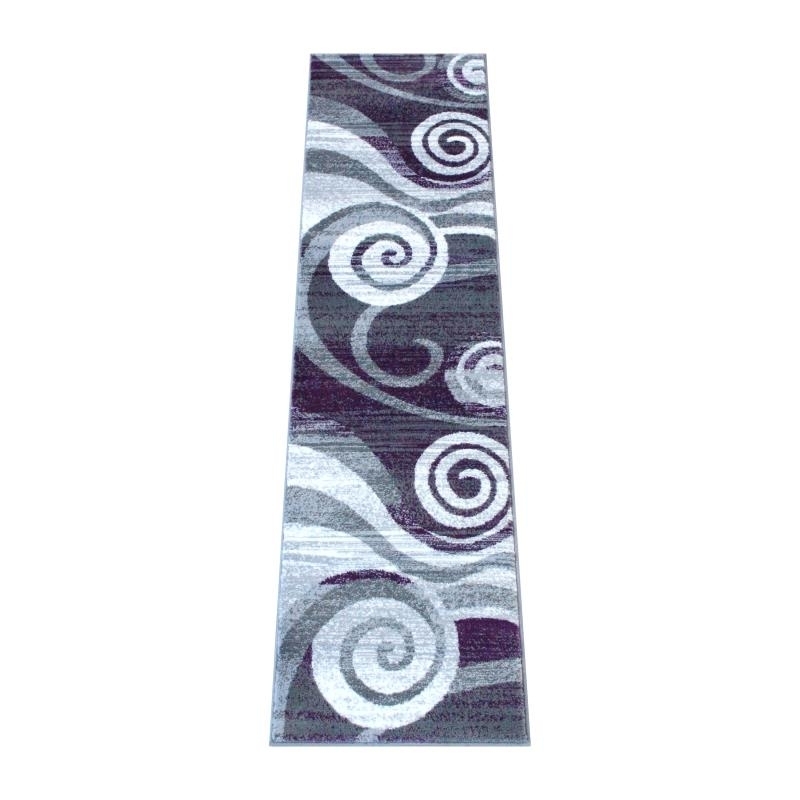 Cirrus Collection 2' X 7' Purple Swirl Patterned Olefin Area Rug With Jute Backing For Entryway, Living Room, Bedroom