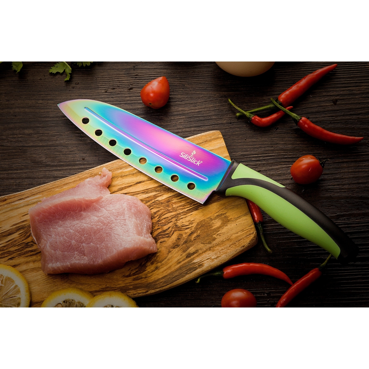 Silislick Stainless Steel Knife Set - Titanium Coated Utility Knife, Santoku,