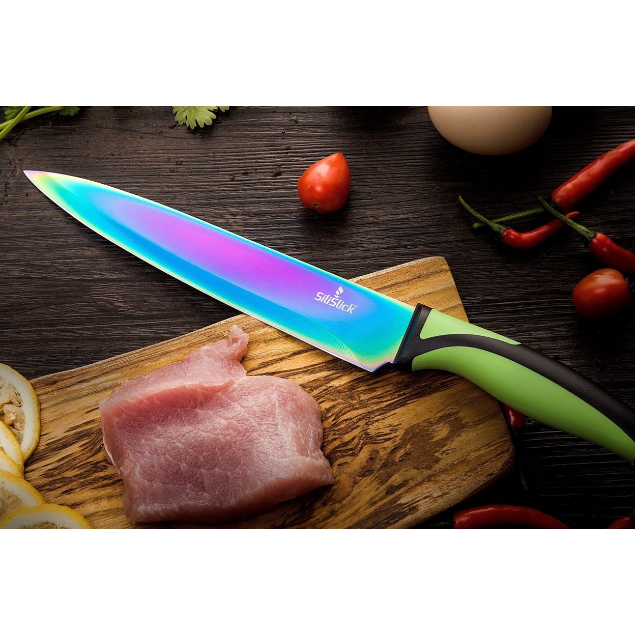 Silislick Stainless Steel Knife Set - Titanium Coated Utility Knife, Santoku,