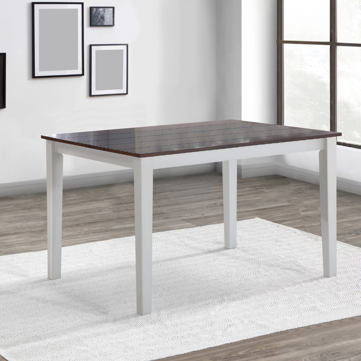 48 Inch Wood Dining Table, Plank Top, 4 Seater, White, Walnut Brown- Saltoro Sherpi