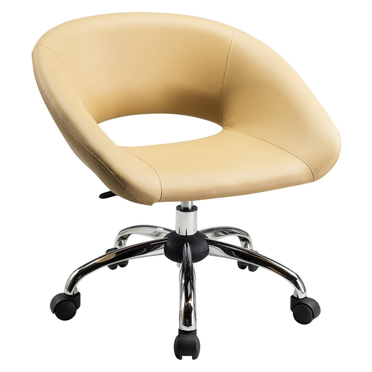 Dela 25 Inch Modern Office Chair, Vegan Faux Leather, Rolling Wheels, Beige, Saltoro Sherpi