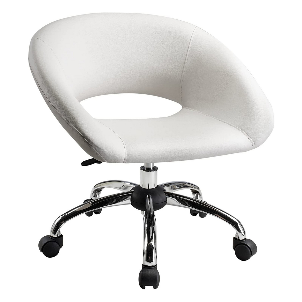 Dela 25 Inch Modern Office Chair, Vegan Faux Leather, Rolling Wheels, White- Saltoro Sherpi