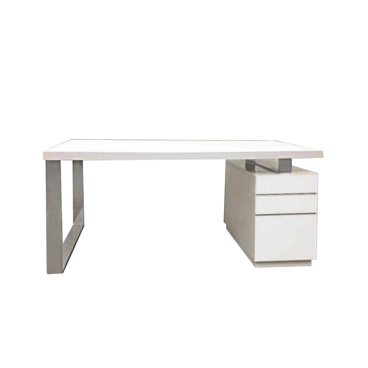 28 Inch Office Computer Desk With File Cabinet Drawers, Chrome Legs, White, Saltoro Sherpi