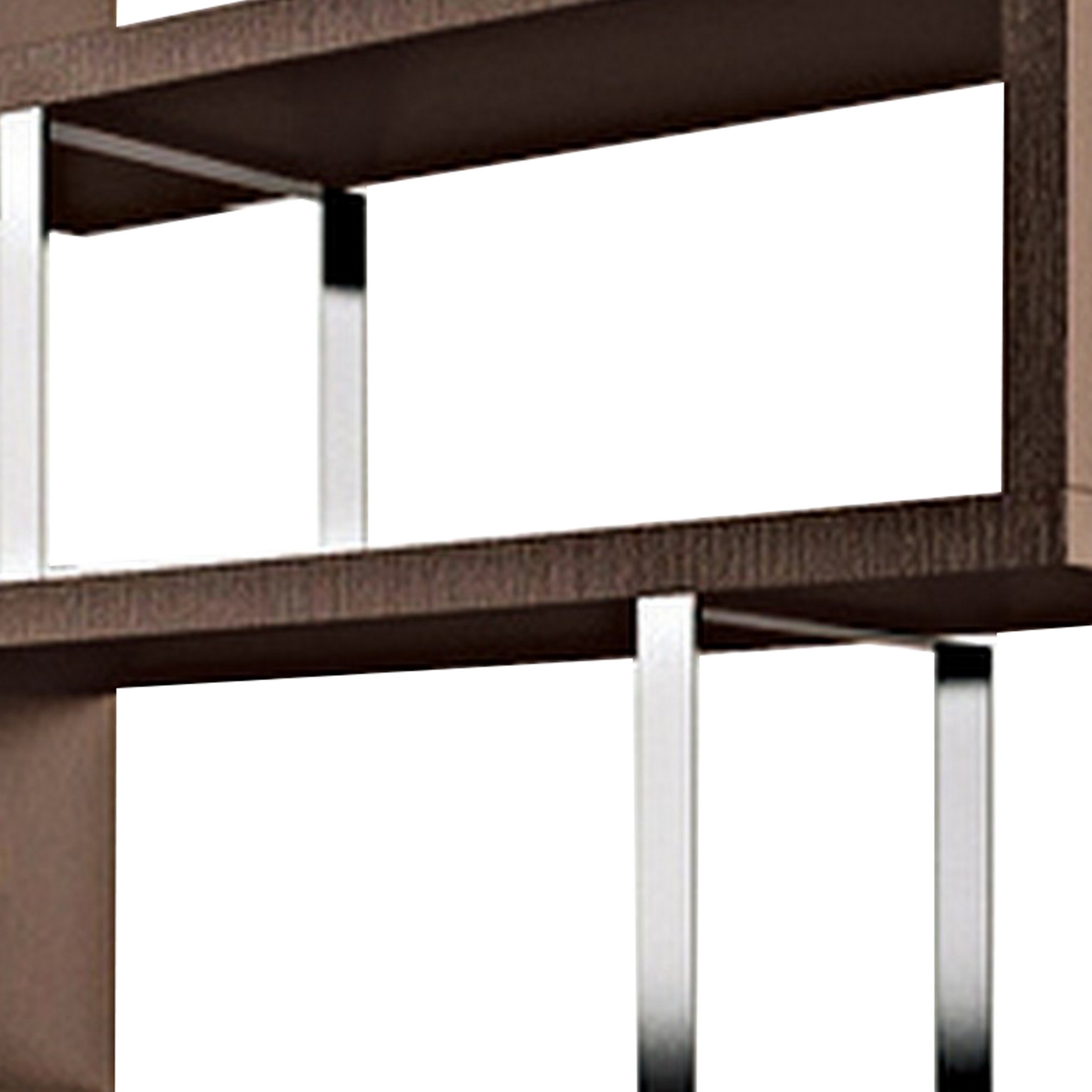 Gina 67 Inch Modern Bookshelf, 4 Tier Alternating S Shape, Brown And Chrome- Saltoro Sherpi