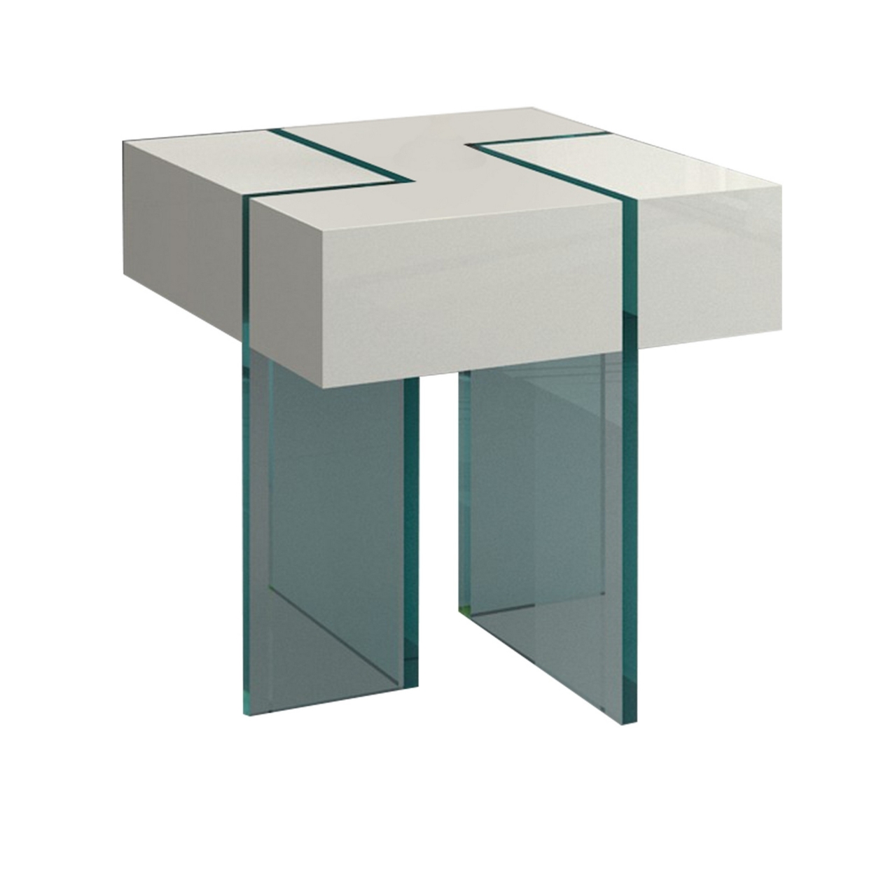 22 Inch Modern Accent End Table, Tempered Glass Base, White Finished Top, Saltoro Sherpi