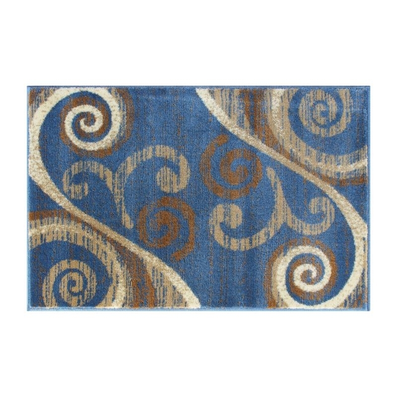 Valli Collection 2' X 3' Blue Abstract Area Rug - Olefin Rug With Jute Backing - Hallway, Entryway, Bedroom, Living Room