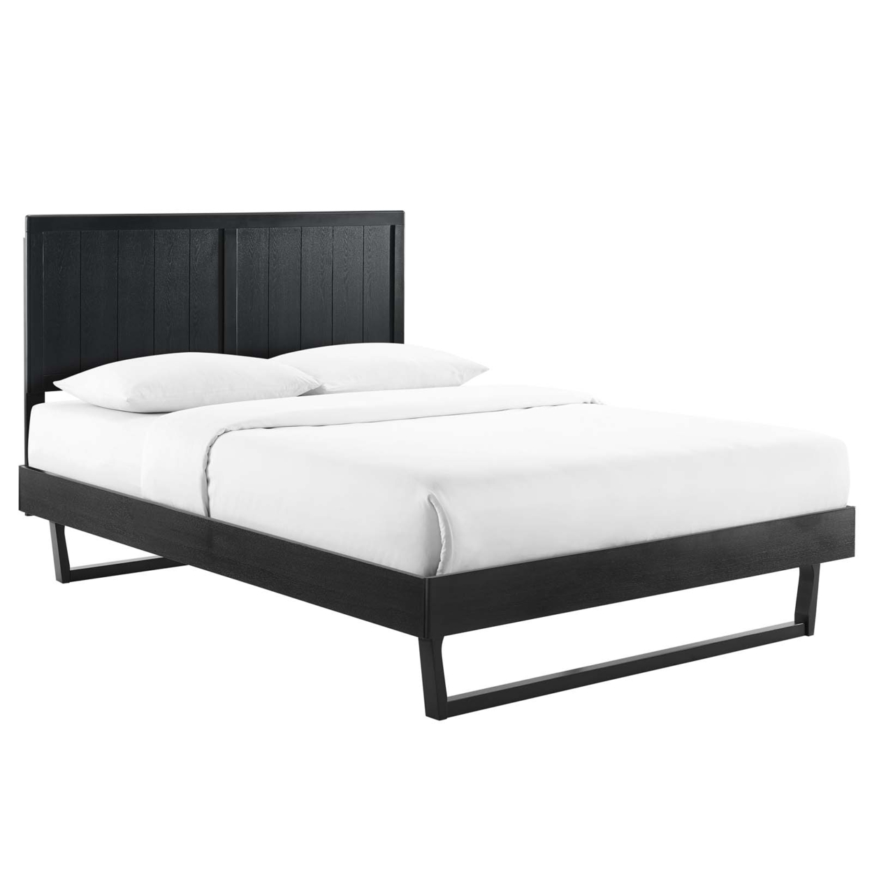 Alana Queen Wood Platform Bed With Angular Frame, Black