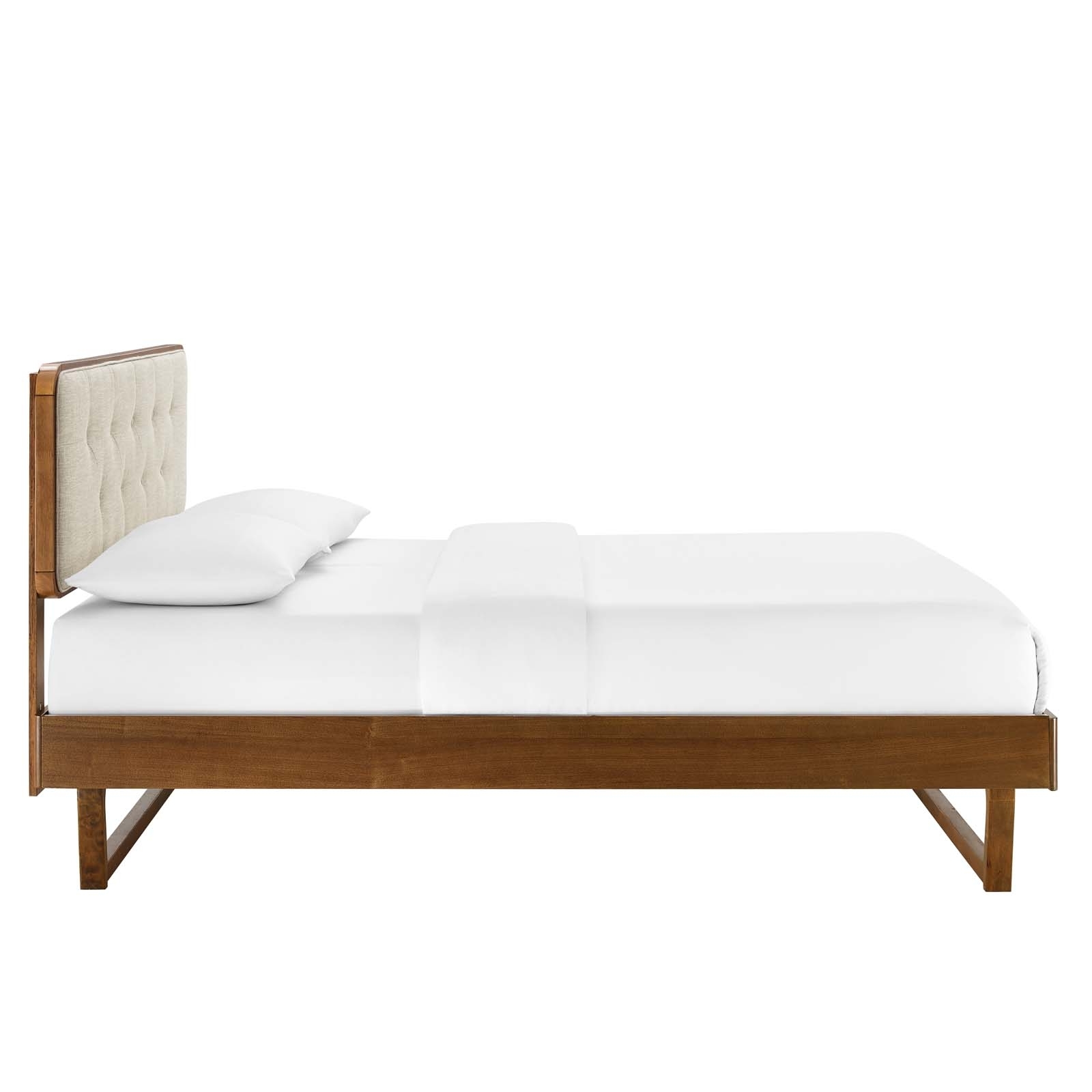 Bridgette Full Wood Platform Bed With Angular Frame, Walnut Beige