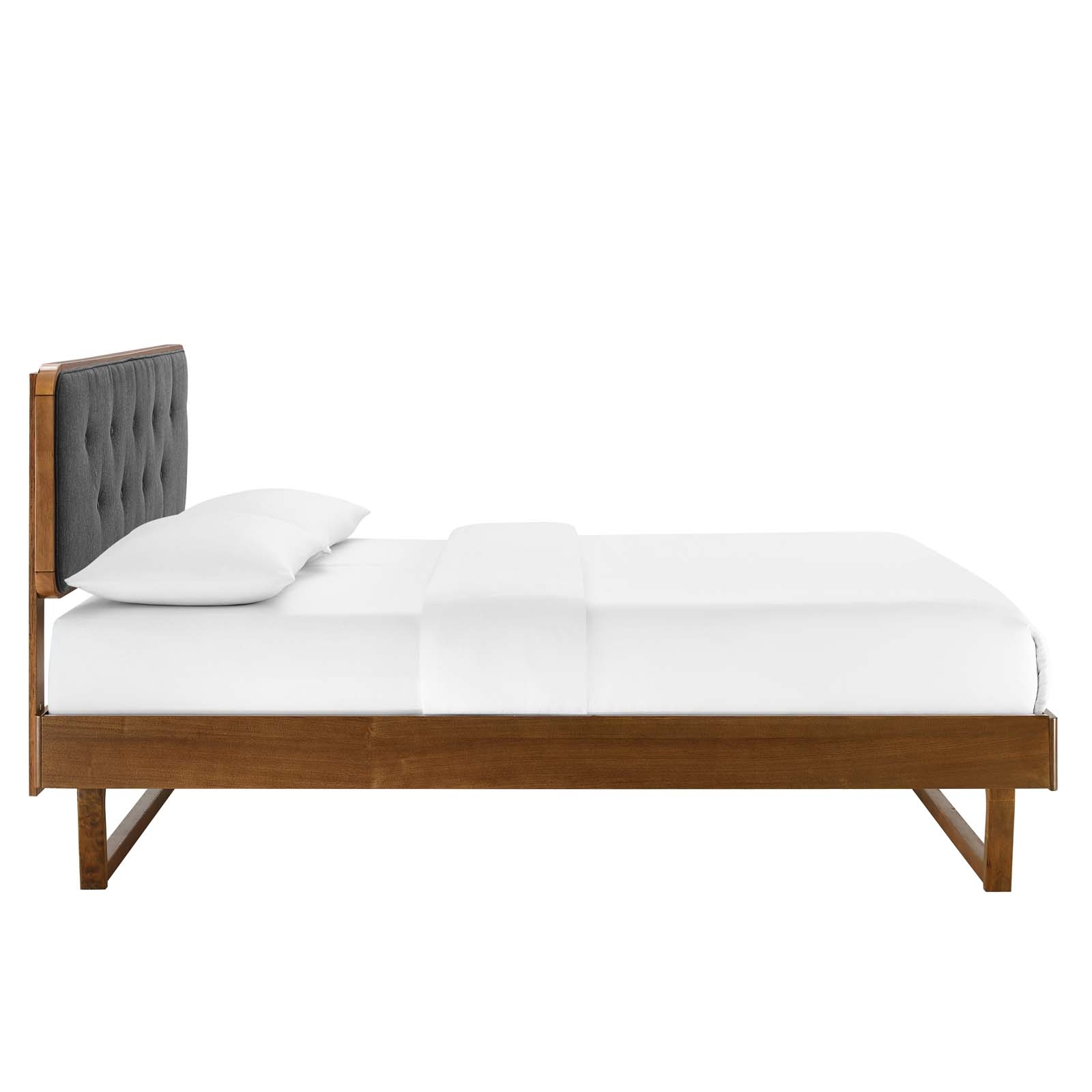 Bridgette Full Wood Platform Bed With Angular Frame, Walnut Charcoal