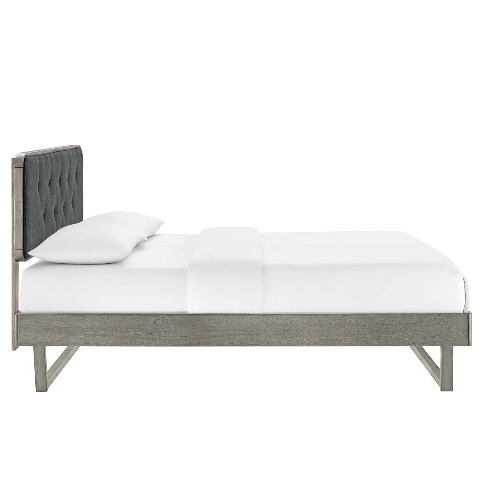 Bridgette King Wood Platform Bed With Angular Frame, Gray Charcoal