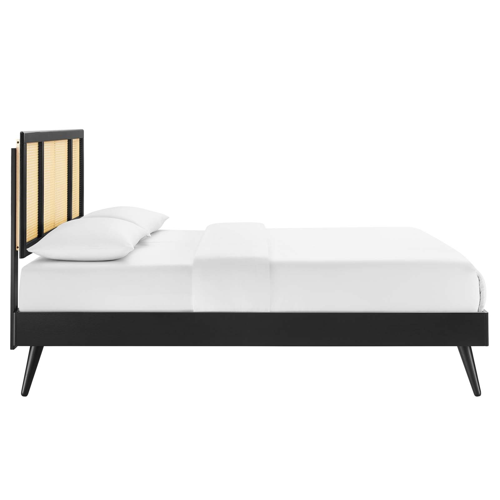 Kelsea Cane And Wood Queen Platform Bed With Splayed Legs, Black