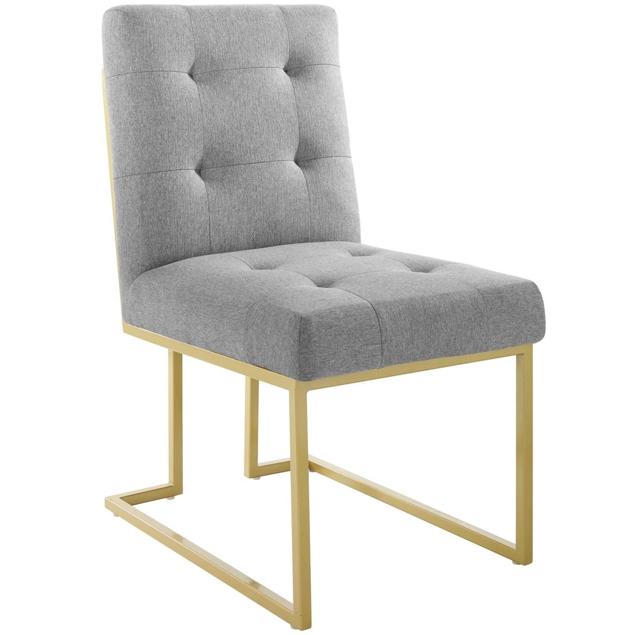 Privy Gold Stainless Steel Upholstered Fabric Dining Accent Chair, Gold Light Gray