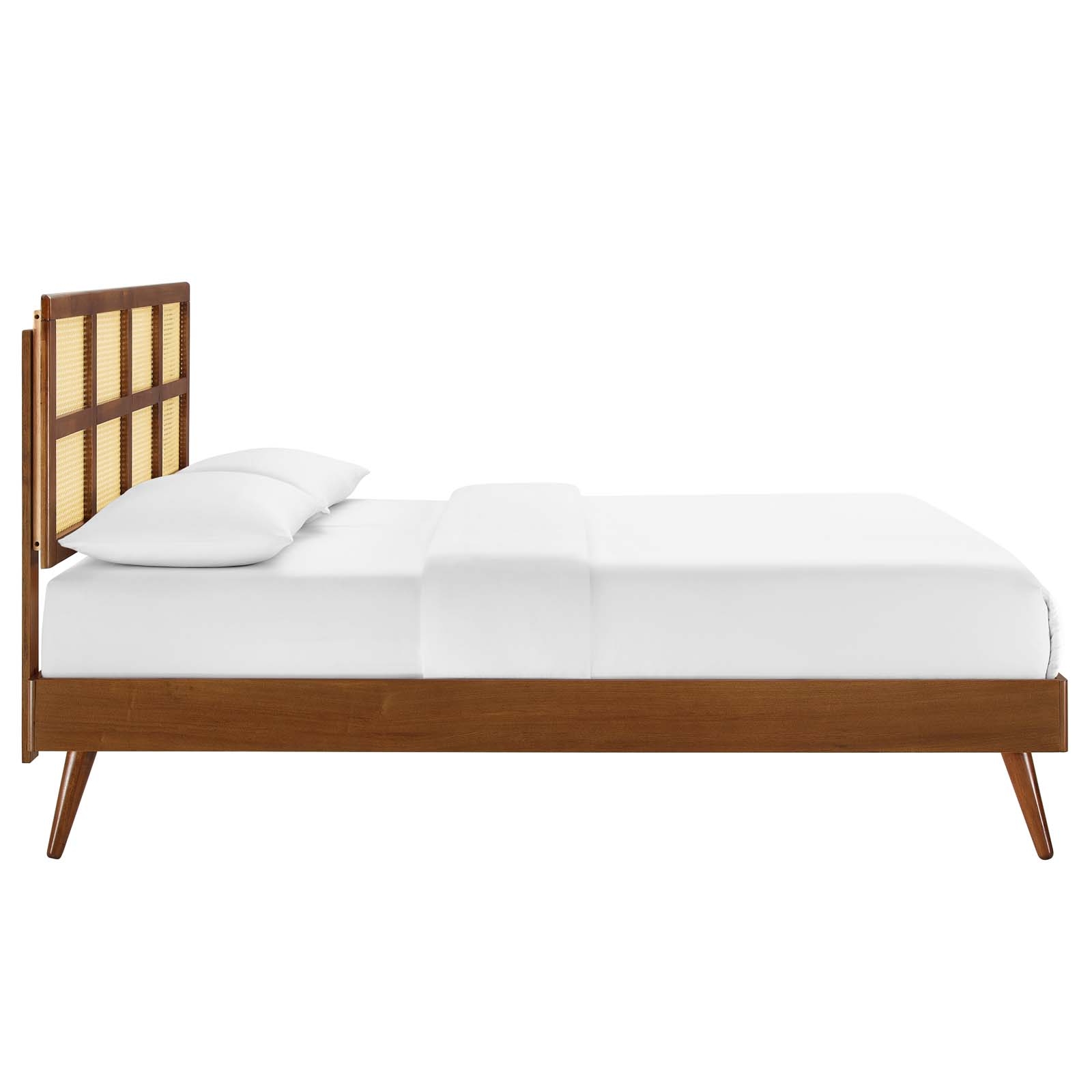Sidney Cane And Wood King Platform Bed With Splayed Legs, Walnut