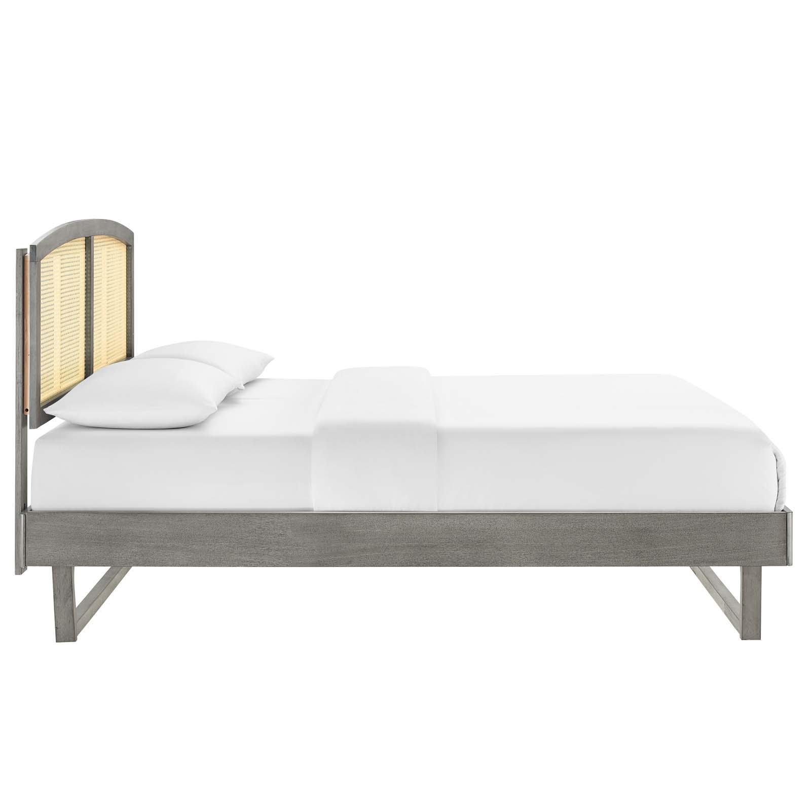 Sierra Cane And Wood Queen Platform Bed With Angular Legs, Gray