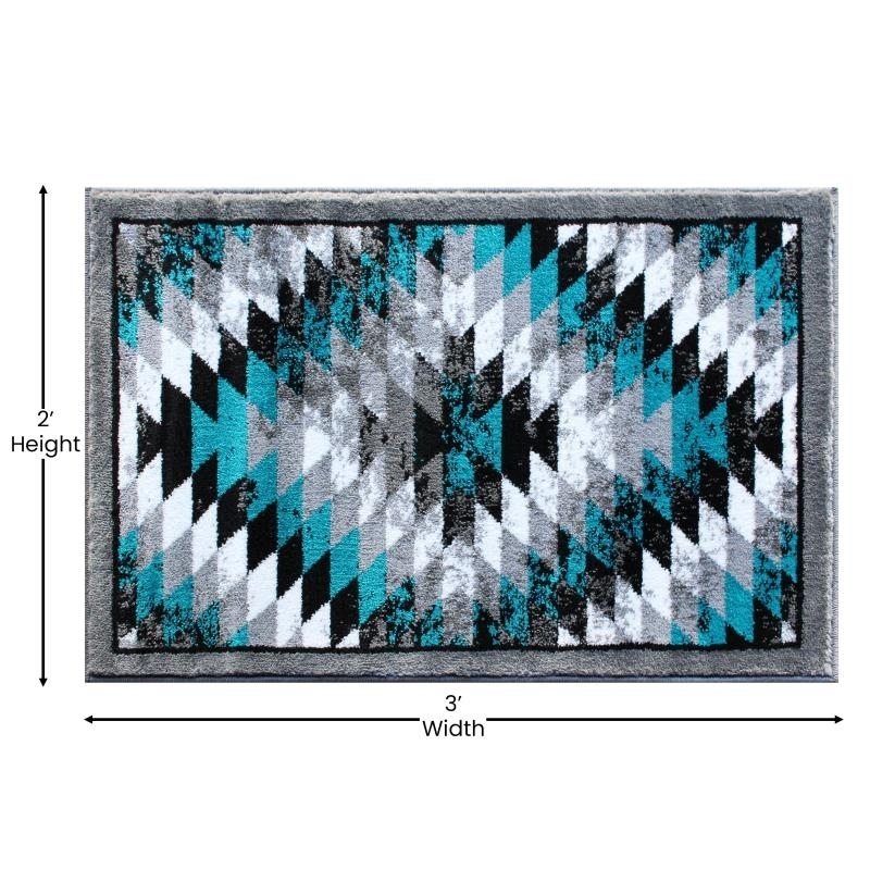 Teagan Collection Southwestern 2' X 3' Turquoise Area Rug - Olefin Rug With Jute Backing - Entryway, Living Room, Bedroom