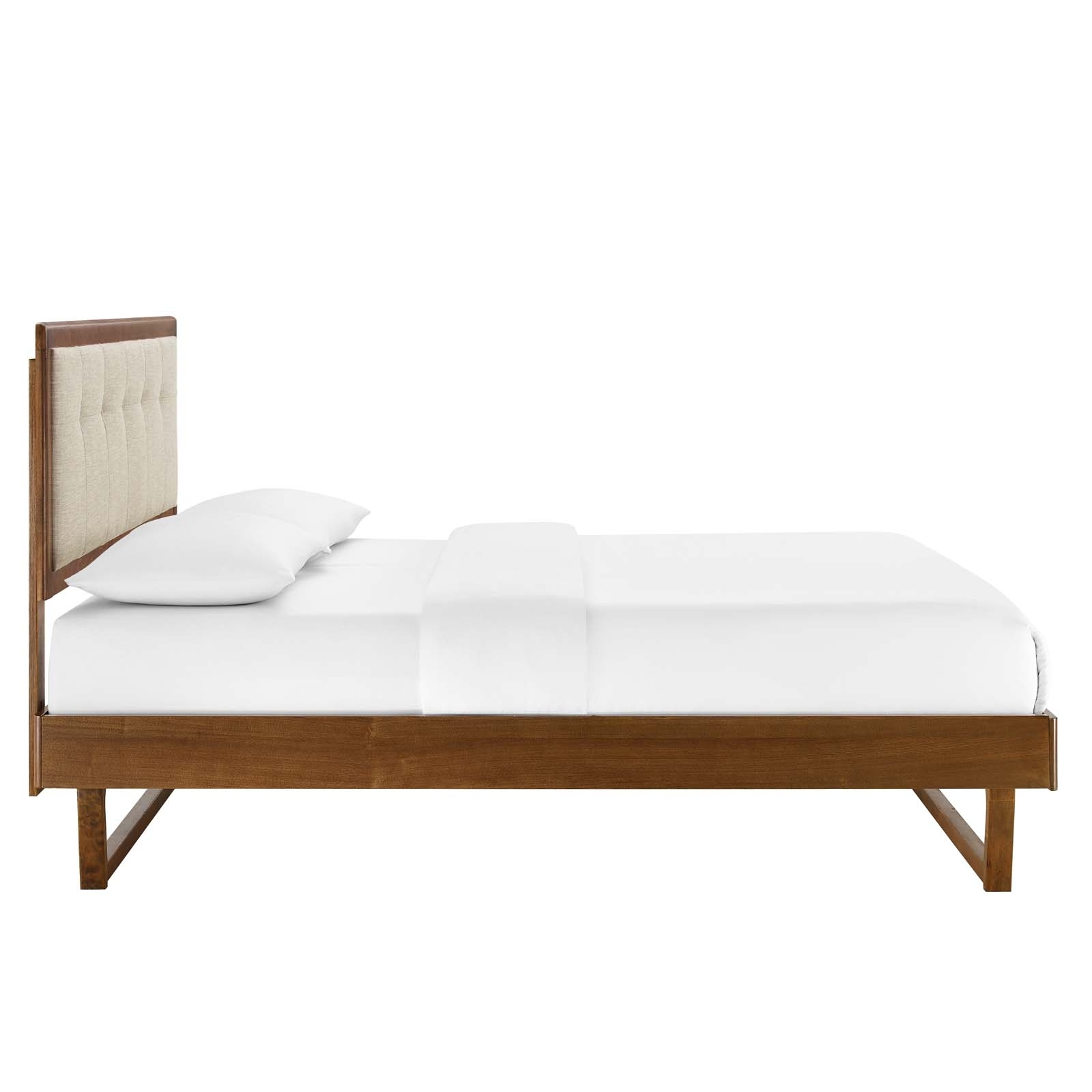 Willow Full Wood Platform Bed With Angular Frame, Walnut Beige
