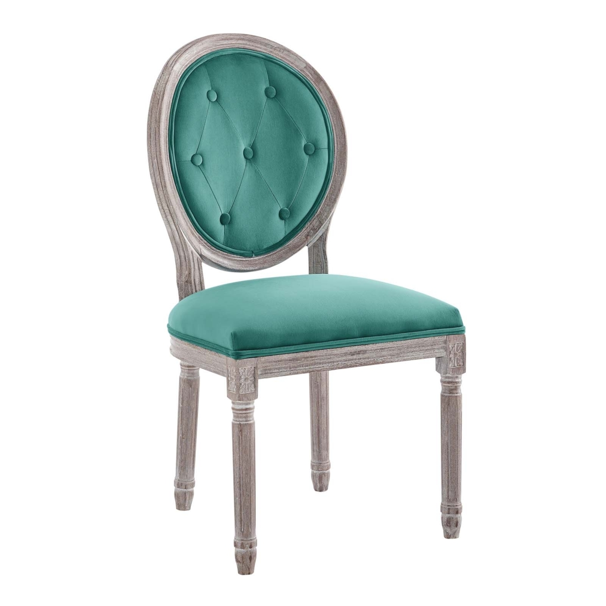 Arise Vintage French Performance Velvet Dining Side Chair, Natural Teal