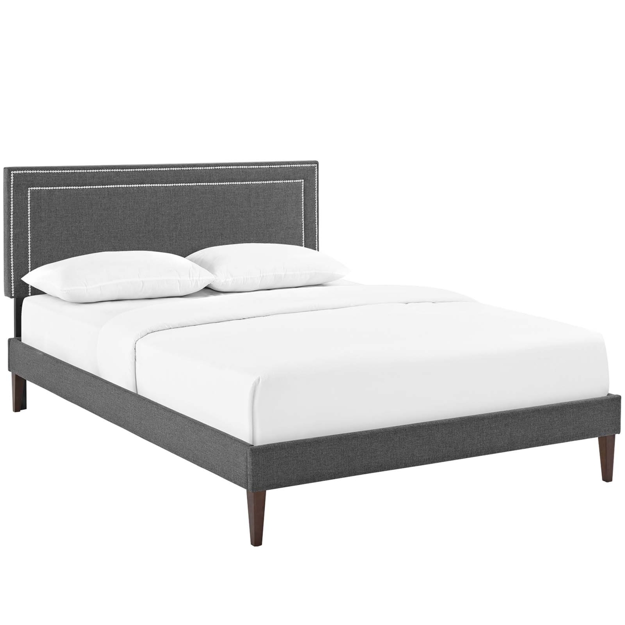Virginia Queen Fabric Platform Bed With Squared Tapered Legs, Gray