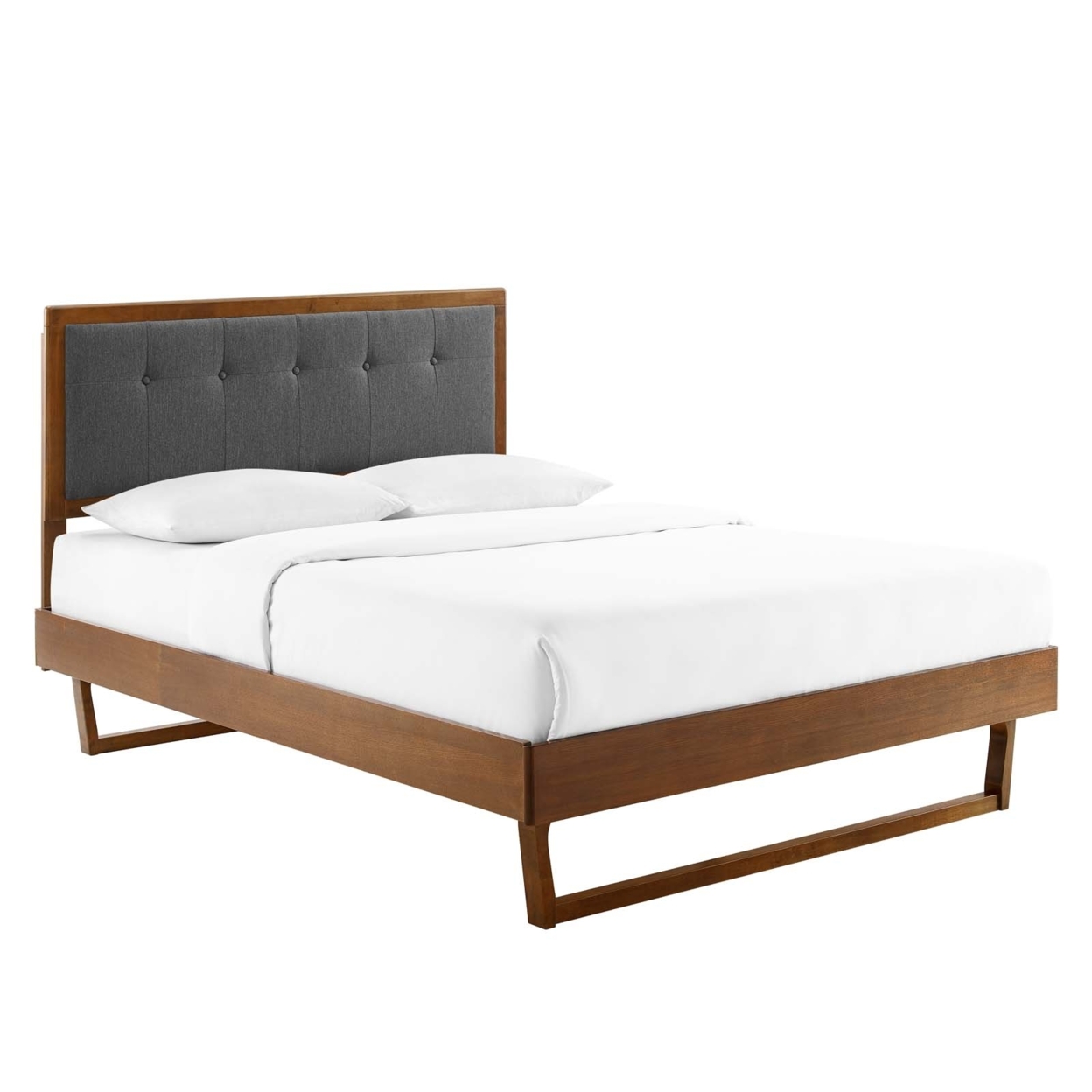Willow Full Wood Platform Bed With Angular Frame, Walnut Charcoal