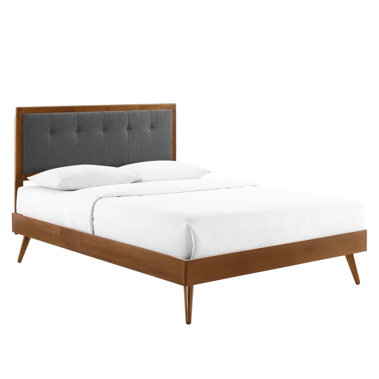 Willow Full Wood Platform Bed With Splayed Legs, Walnut Charcoal