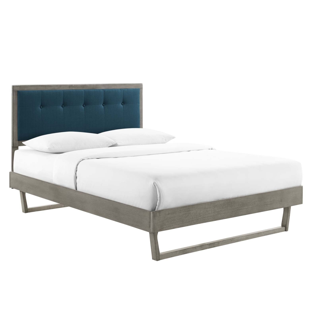 Willow King Wood Platform Bed With Angular Frame, Gray Azure