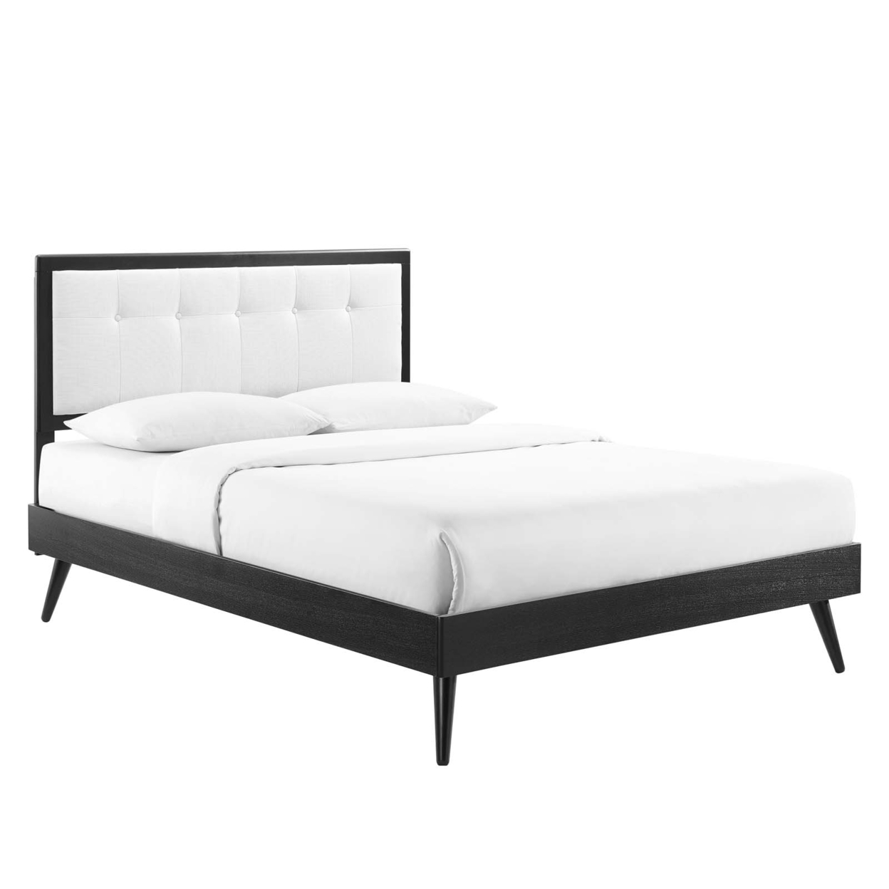 Willow King Wood Platform Bed With Splayed Legs, Black White