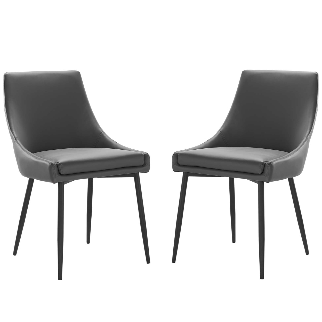 Viscount Vegan Leather Dining Chairs - Set Of 2, Black Gray