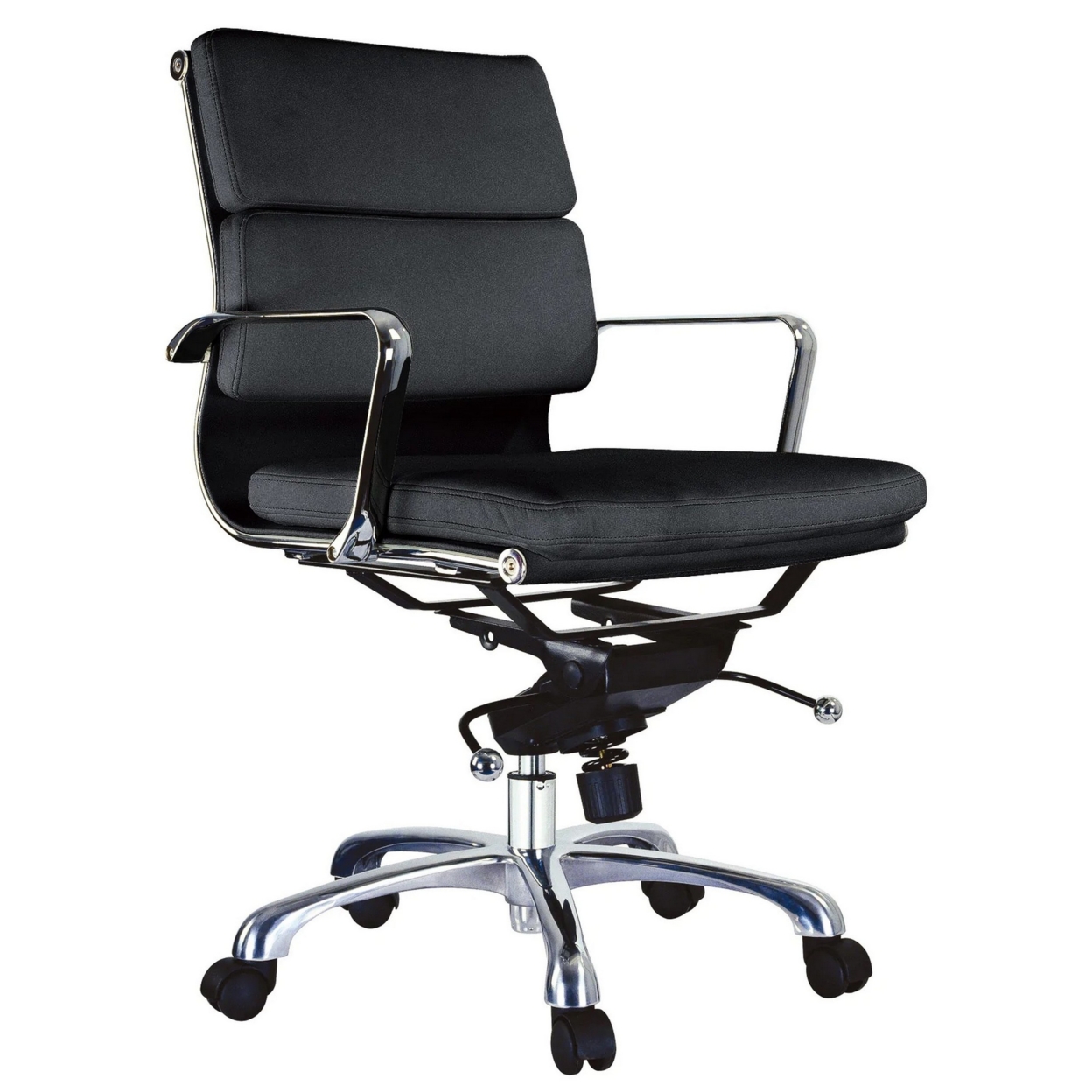 Elle 20 Inch Low Back Swivel Office Chair, Cushioned, Rolling Wheels, Black- Saltoro Sherpi