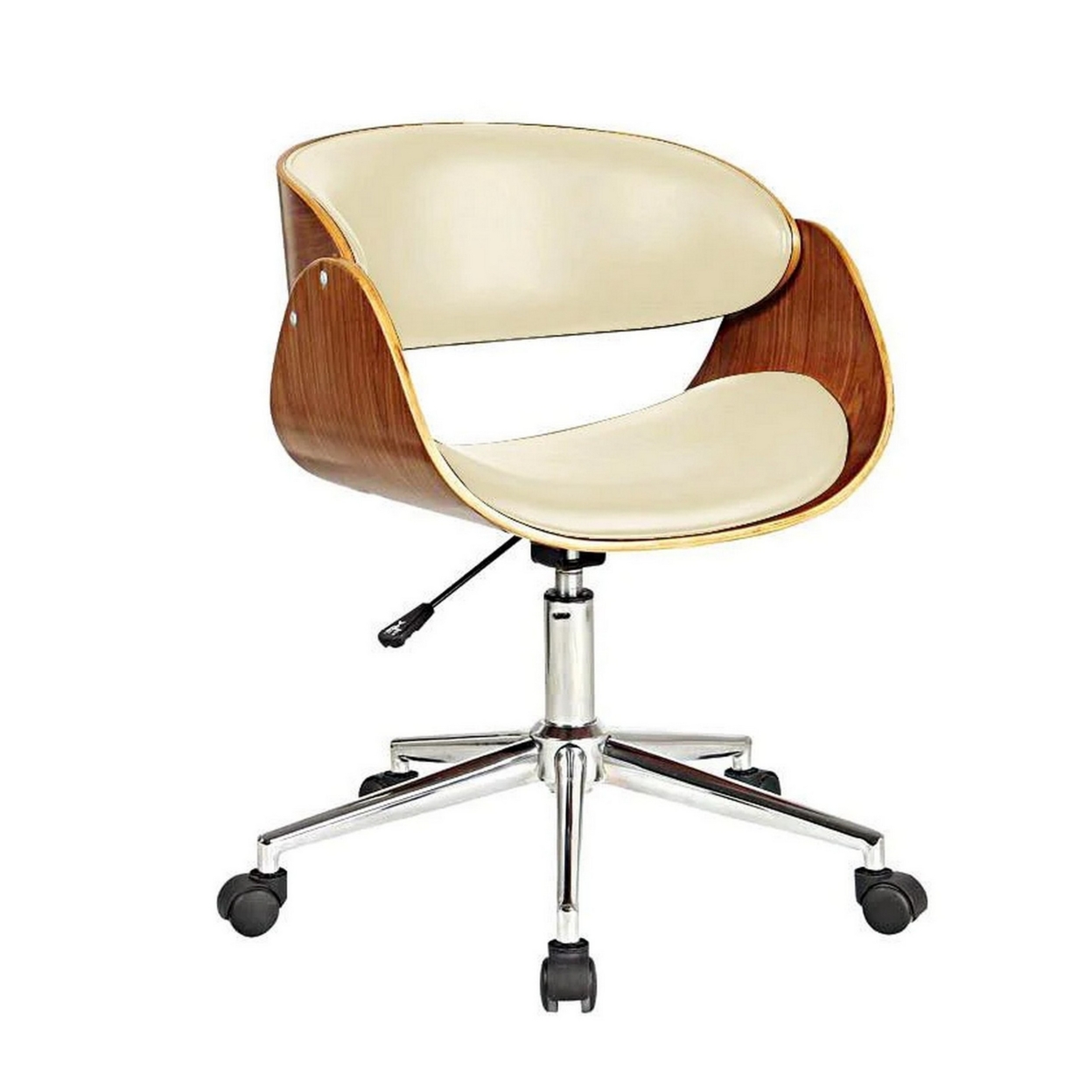 Joan 23 Inch Office Chair, 360 Swivel, Beige Faux Leather And Brown Frame, Saltoro Sherpi