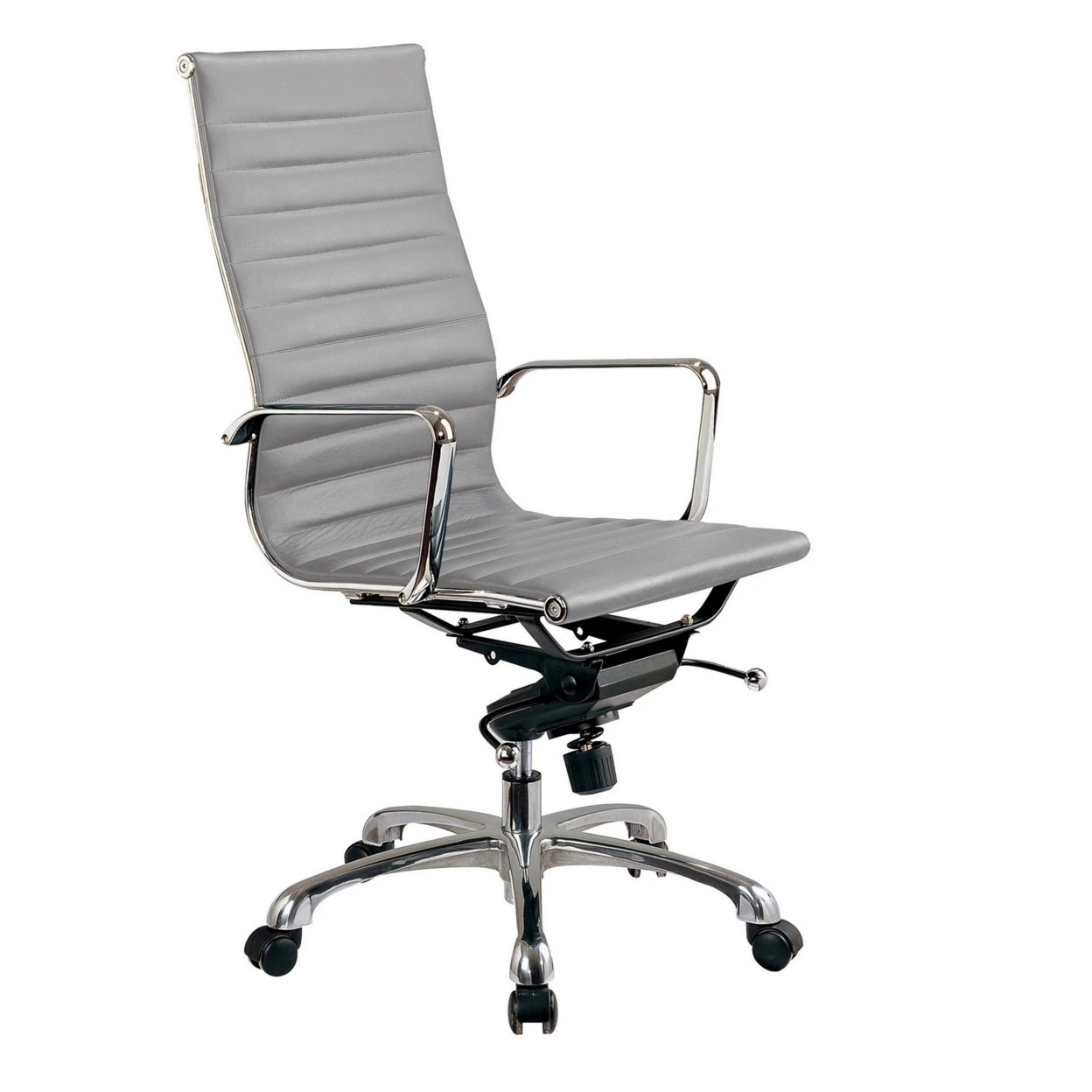 Elle 20 Inch High Back Swivel Office Chair, Rolling Wheels, Light Gray, Saltoro Sherpi