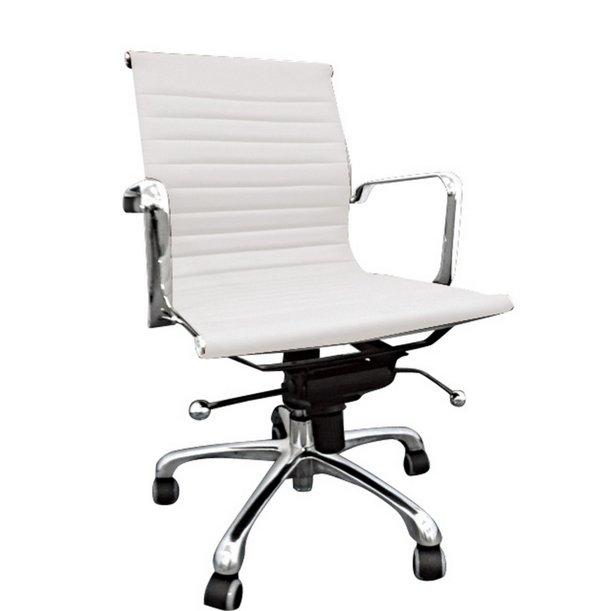 Elle 20 Inch Back Swivel Office Chair With Wheels, Tufted White And Chrome- Saltoro Sherpi