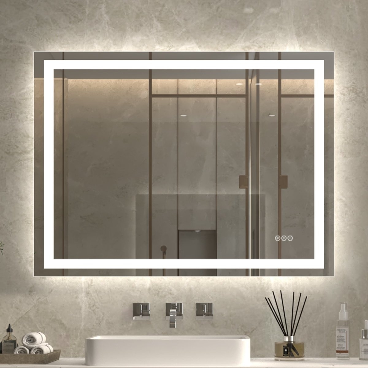 ExBrite 48" W x 36" H LED Bathroom Light Mirror,Anti Fog,Dimmable,Dual Lighting Mode,Tempered Glass