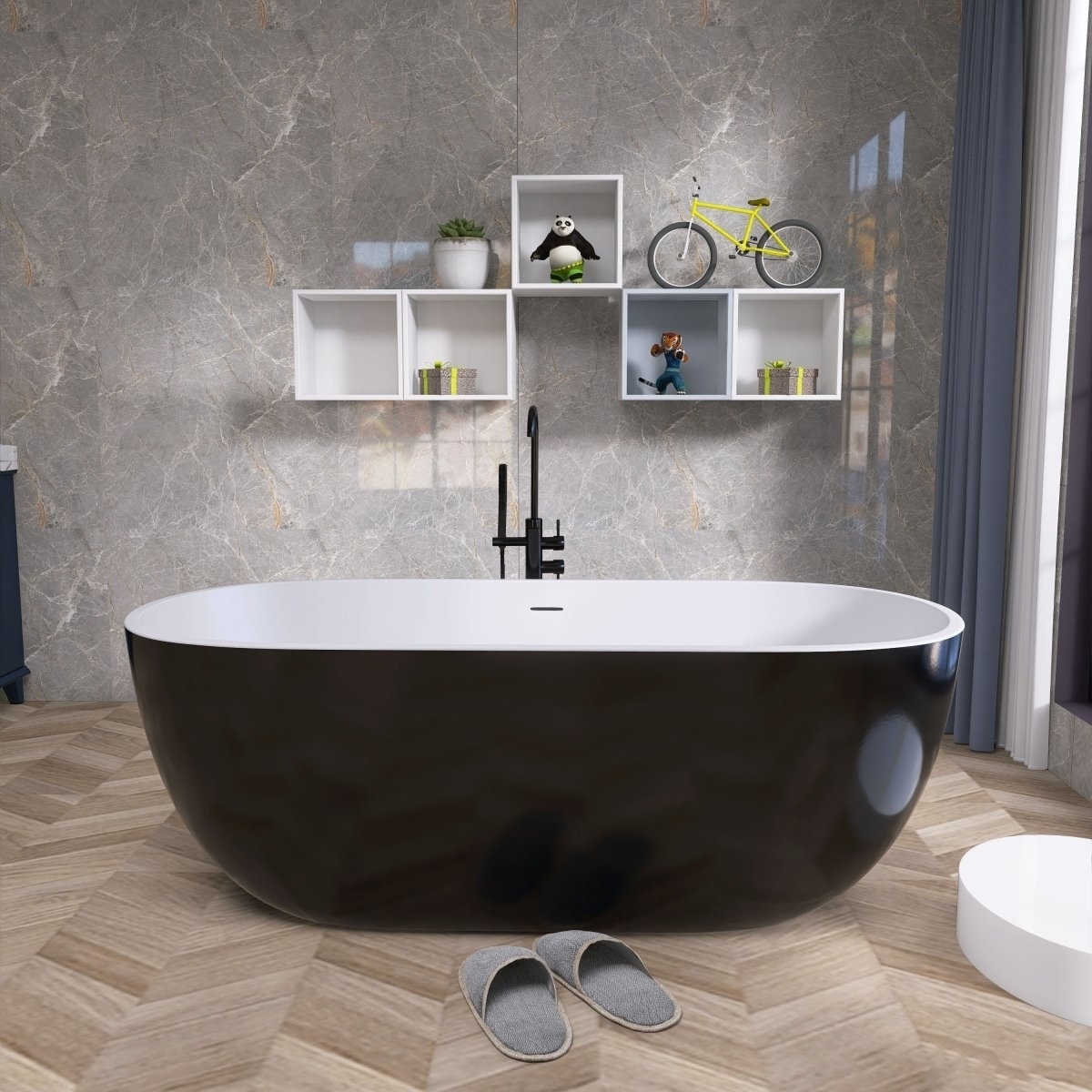 ExBrite 55 Acrylic Bathtub Free Standing Tub Classic Oval Soaking Tub Adjustable Freestanding Black