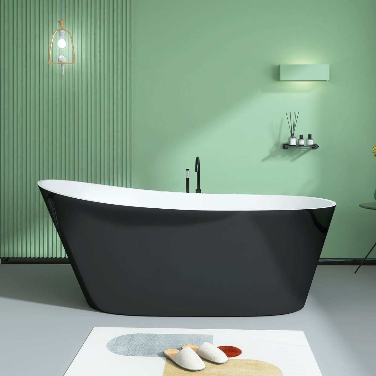 ExBrite Bathtub 59 Acrylic Free Standing Tub Classic Oval Shape Soaking Tub, Adjustable Freestanding Black