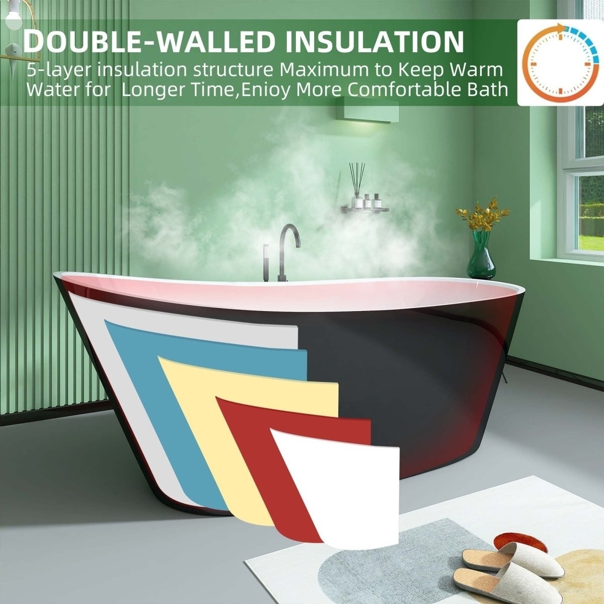 ExBrite Bathtub 59 Acrylic Free Standing Tub Classic Oval Shape Soaking Tub, Adjustable Freestanding Black