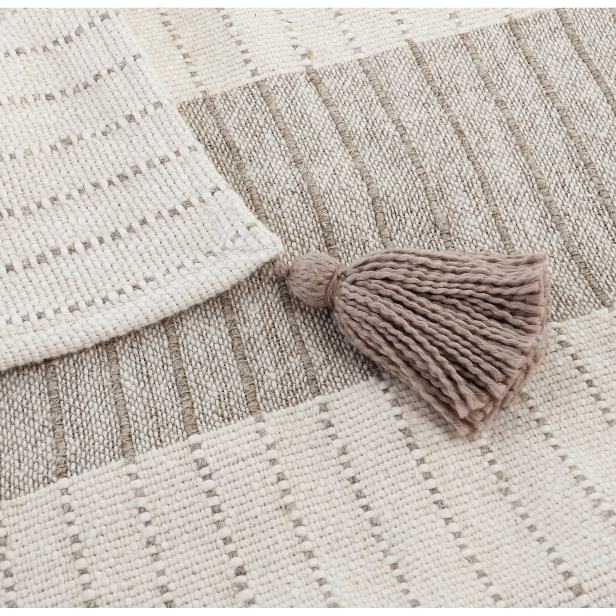 50 Inch Throw Blanket, Ultra Soft Yarn Dyed Woven Stripes, Beige, Brown- Saltoro Sherpi