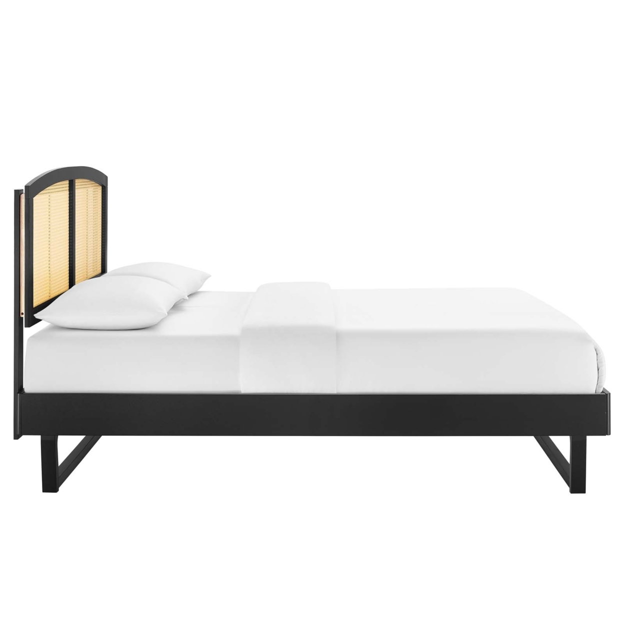 Sierra Cane And Wood Full Platform Bed With Angular Legs, Black