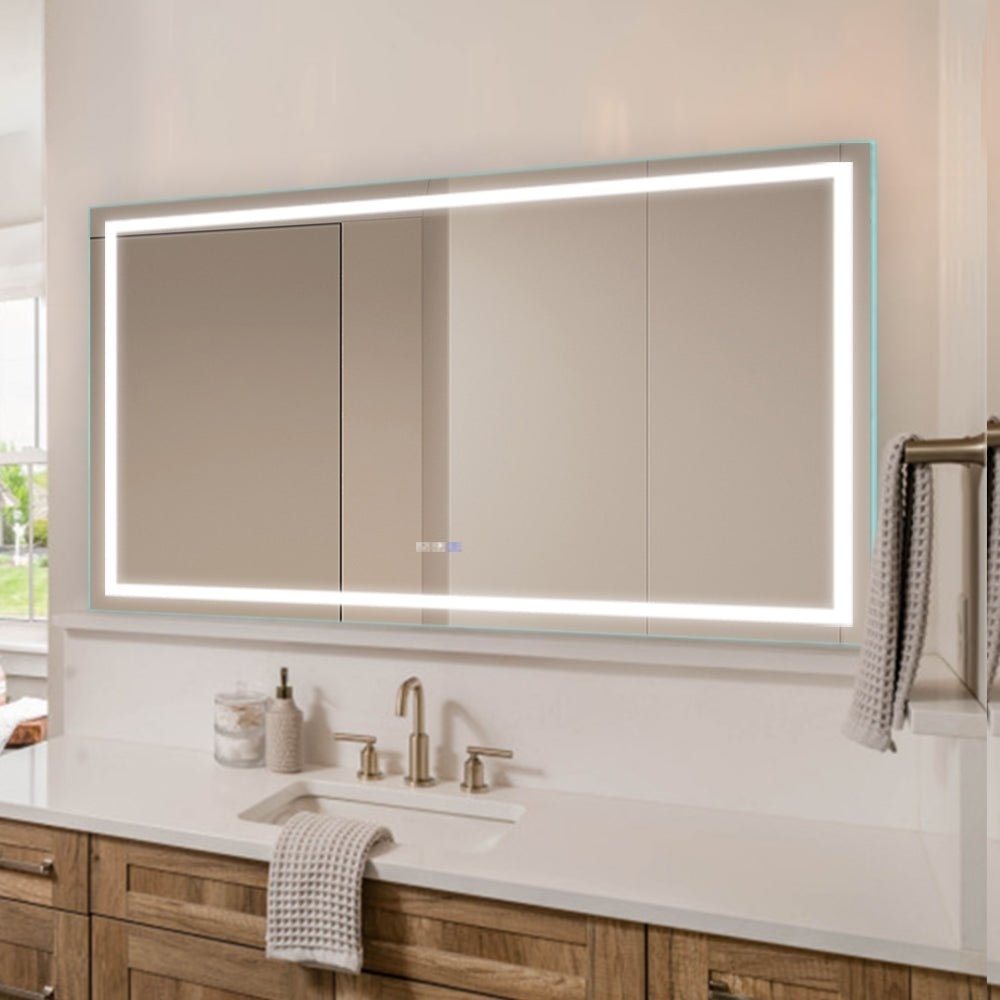 Exbrite 60 W X 36 H Frameless LED Single Bathroom Vanity Mirror Aluminium Rectangular Mirrors