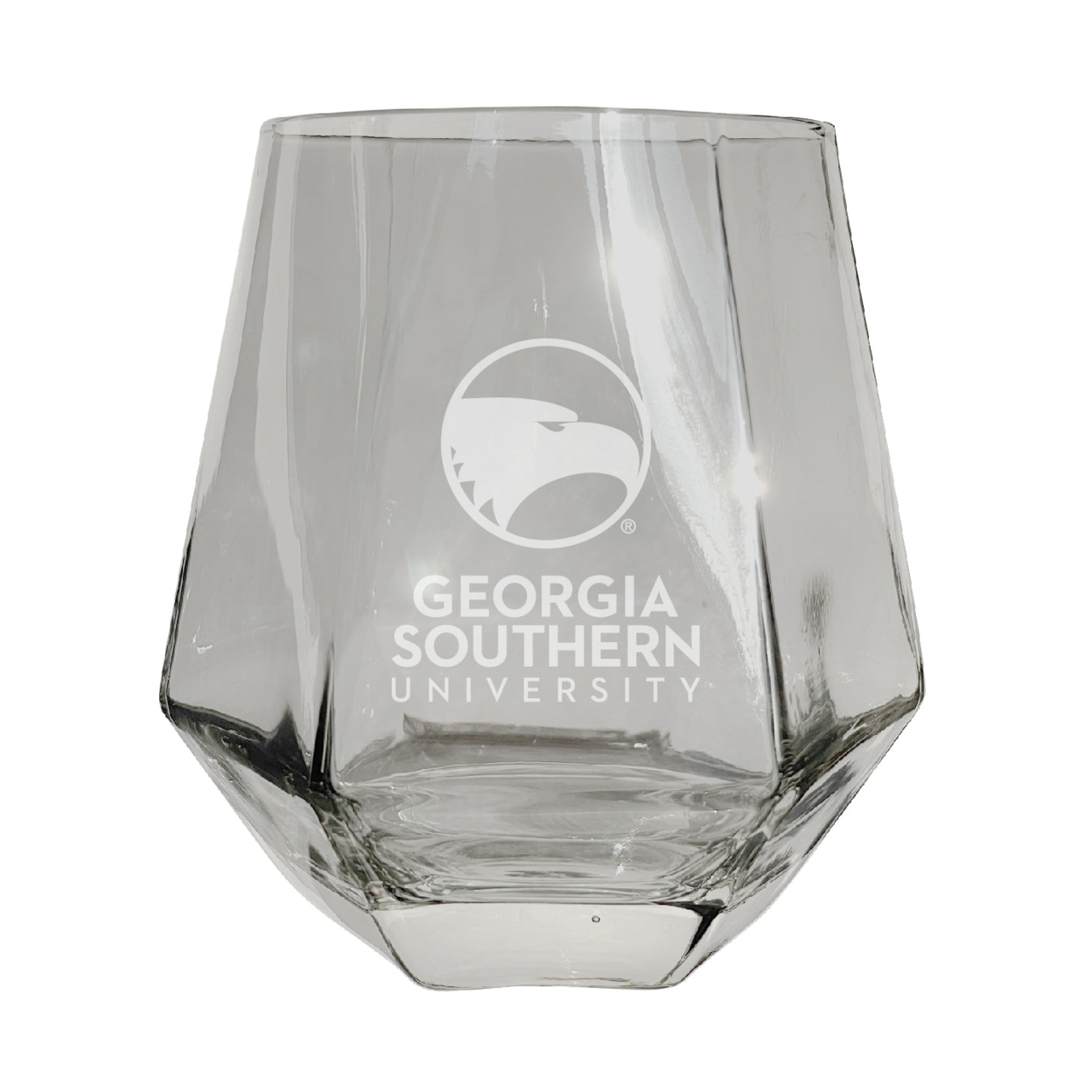 Georgia Southern Eagles Etched Diamond Cut Stemless 10 Ounce Wine Glass Clear